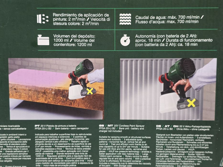 Pistola de pintura 20v parkside