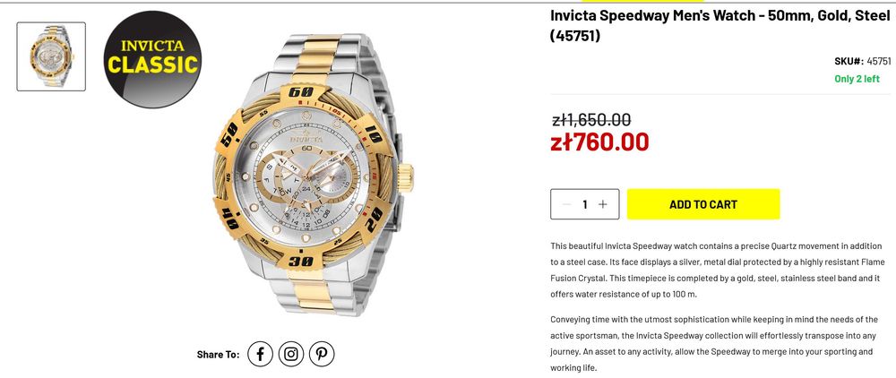 Zegarek męski Invicta Speedway 45751