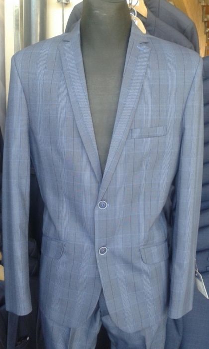 Garnitur slimowany w granatową kratę nowy promocja