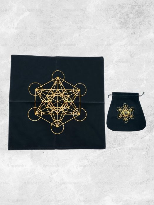 Toalha + Bolsa  grande "Metatron" veludo p/ Tarot