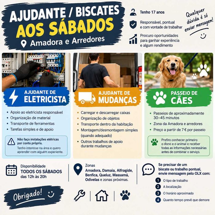 Ajudante / Biscates aos sábados — Amadora e arredores
