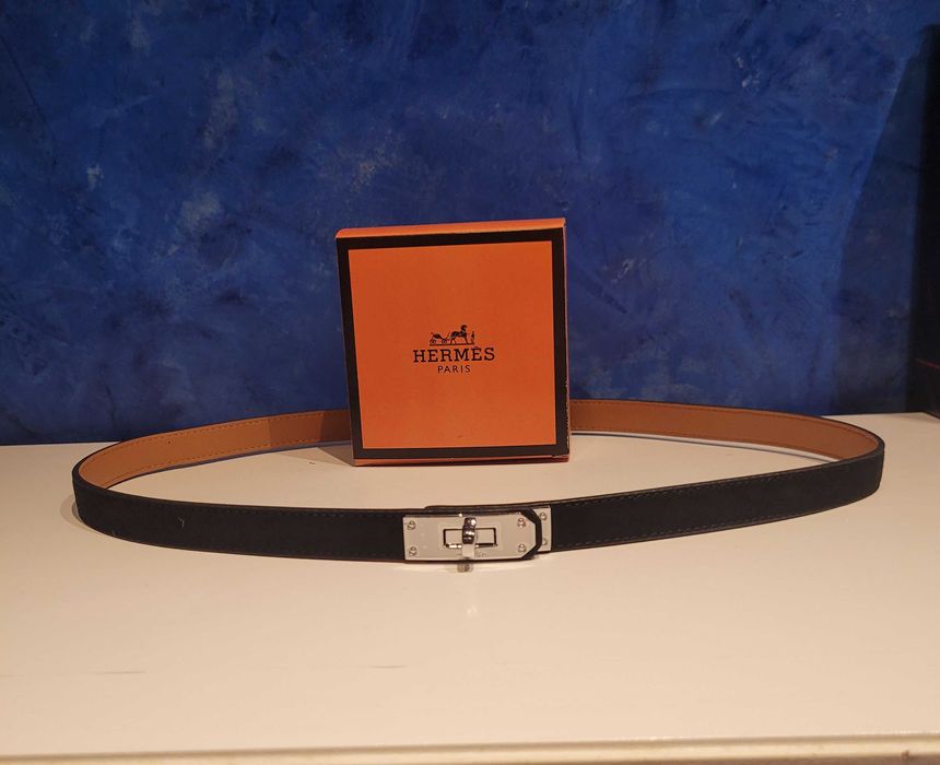 Czarny damski skórzany zamszowy pasek Kelly srebna klamra