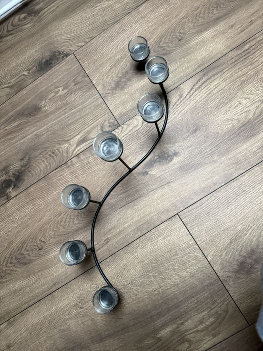 Swiecznik czarny metal szklo dlugosc 68cm
