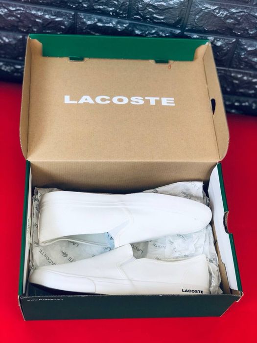 Мокасины мужские Lacoste/белые слипоны лакоста/макасы на лето мужские