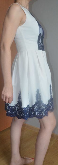 Biało-granatowa elegancka Sukienka rozm.36