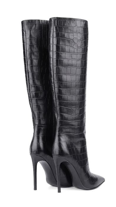 Сапоги женские, чёрные, кожаные