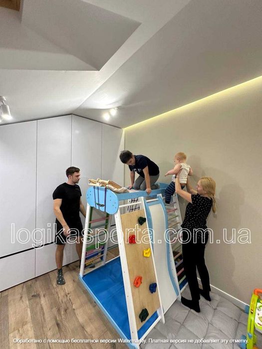 Дерев'яний спортивний комплекс для квартири, гірка, гойдалка