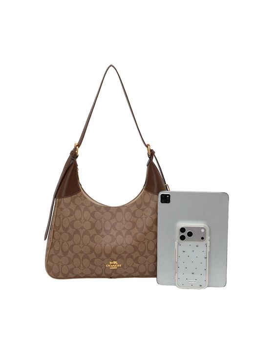 Жіноча сумка COACH Signature Canvas / Сумка Коач / жіноча мокко сумка-хобо Коуч