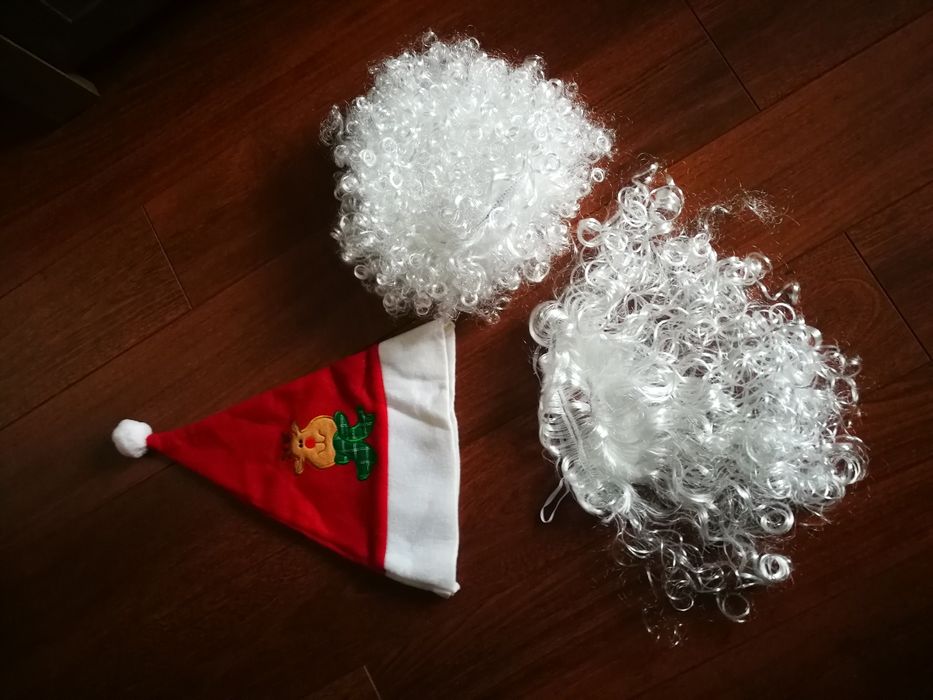 Efektowny strój przebranie Świętego Mikołaja Peruka Broda Czapka