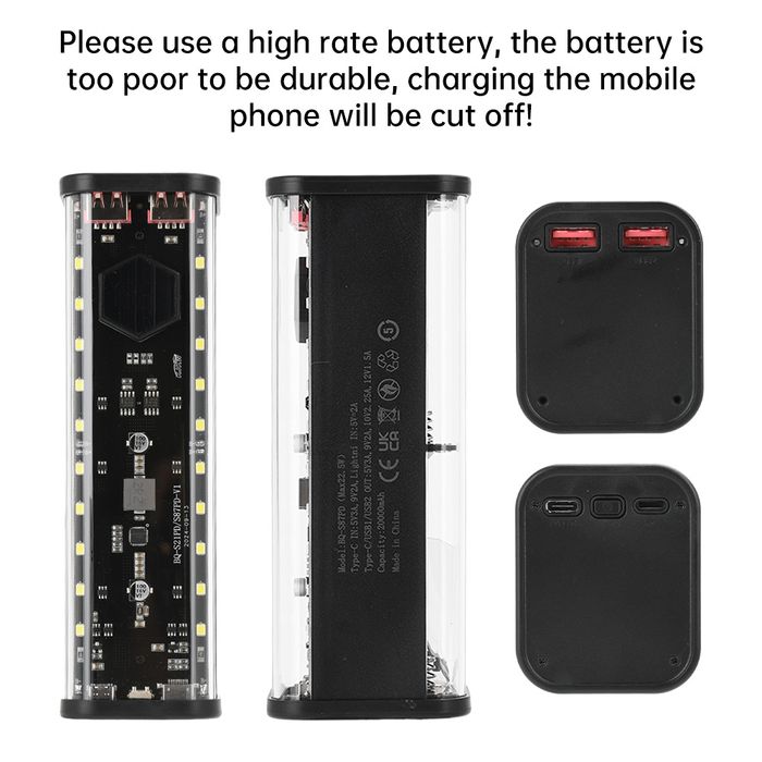 Корпус 21700 4-8 акумуляторів 22W PowerBank швидка зарядка ліхтар
