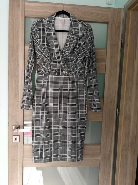 Ołówkowa, elegancka Sukienka pepitka 38 M
