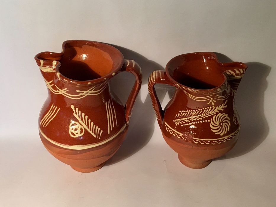 2 JARROS ANTIGOS - barro vidrado - 24,5 e 22 cm/s