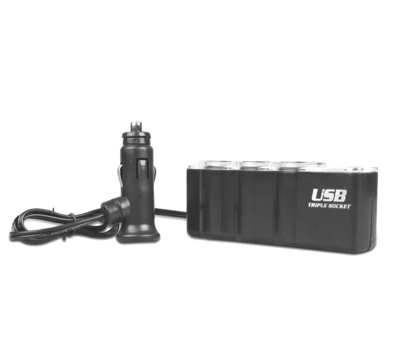 ADAPTADOR DE ISQUEIRO DE CARRO 12V COM 3 ENTRADAS + USB