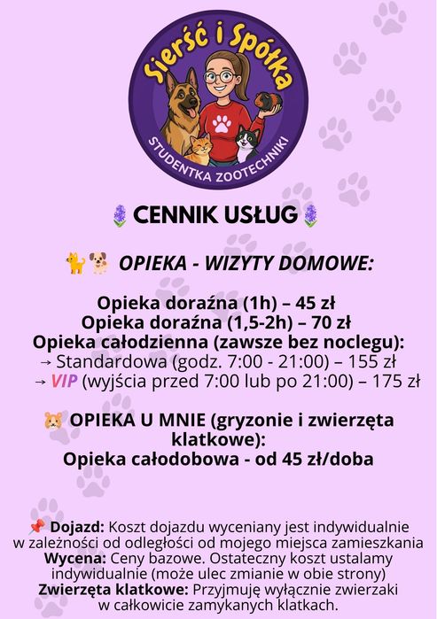 Opieka nad zwierzętami / Petsitter / Spacery z psem / Koty / Kraków