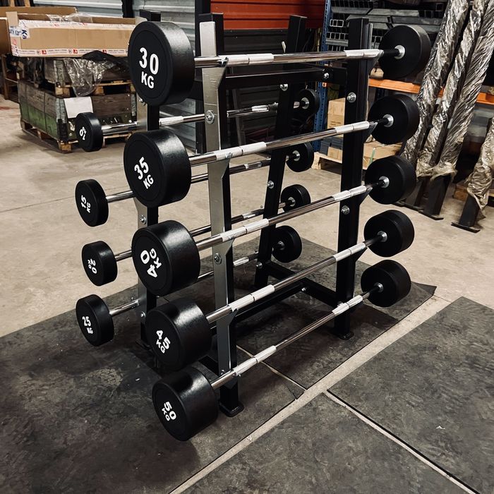 Zestaw sztang prostych 10–50 kg + stojak