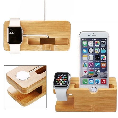 Suporte em Bambu, dock Carregamento telemovel + Apple Watch
