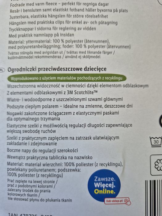 Lupilu nowe ogrodniczki przeciwdeszczowe 98/104