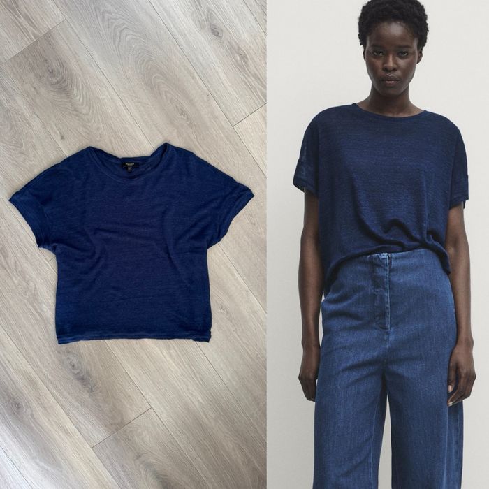 Футболка блуза лляна льон льняна синя massimo dutti S