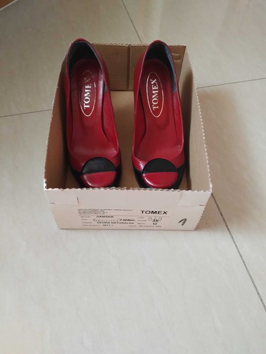 Buty damskie skórzane  czerwono-czarne rozmiar 35.