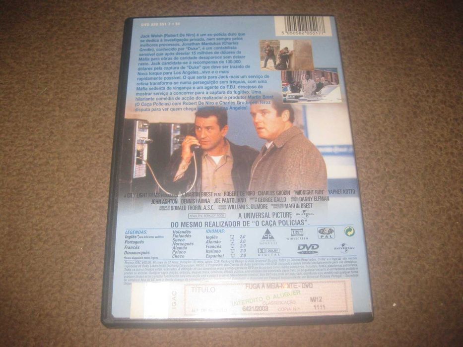 DVD "Fuga á Meia Noite" com Robert De Niro/Raro!