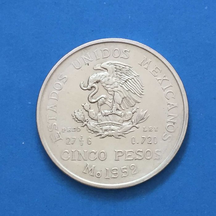 México 5 Pesos 1952 - Hidalgo - prata