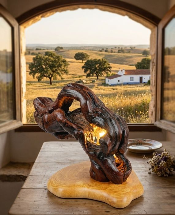 Candeeiro "Arte Alentejo" – Peça Única em Parreira Centenária (65cm)