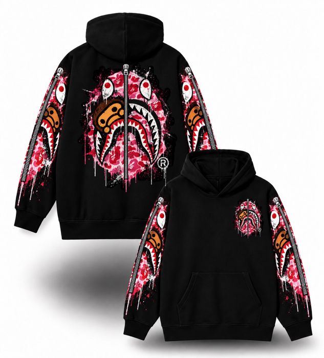 Худи BAPE Shark Custom Hoodie Logo унисекс черное бейп Новинки кофта толстовка лонгслив