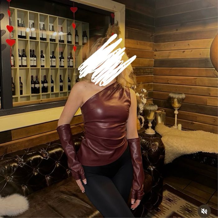 Топ шкіряний з рукавичками бургунді бордо