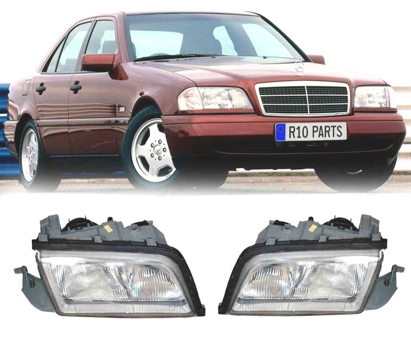 FARÓIS MERCEDES CLASSE C W202 96-00 FUNDO CROMADO