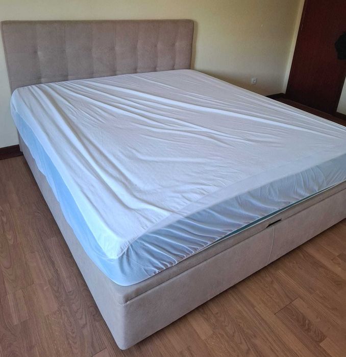 Cama 1,80x2,00 Sommier Elevatória, Colchão, Cabeceira e Arrumação