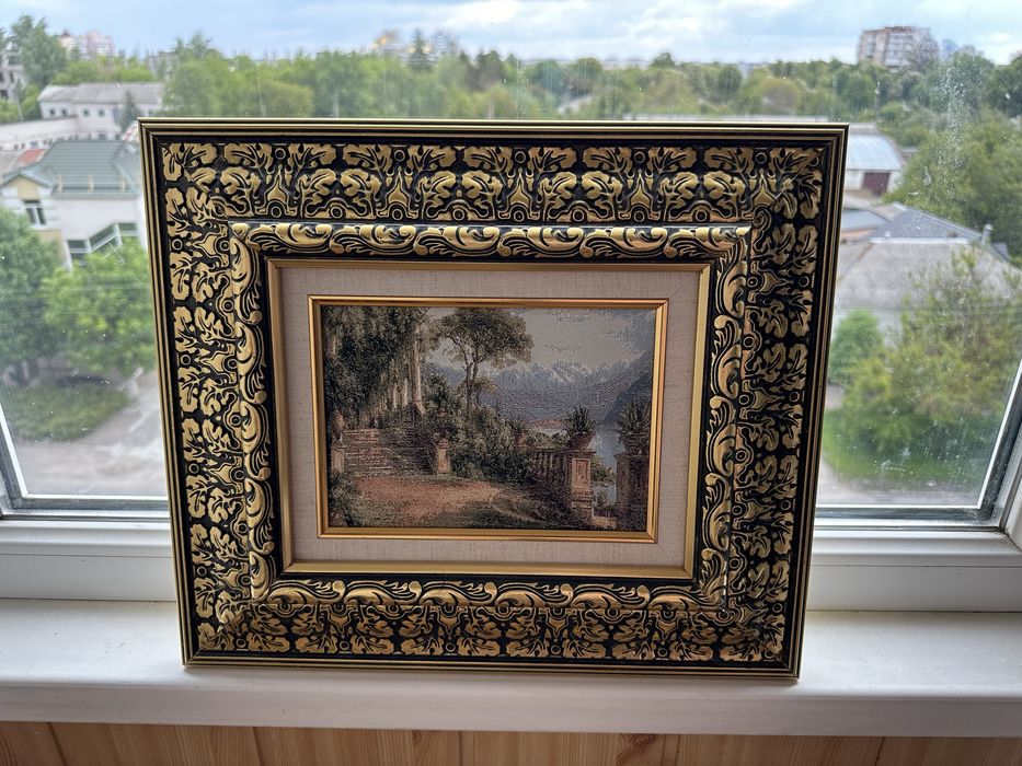 Вишита картина “Середземноморський сад” — ручна робота в розкішній рам