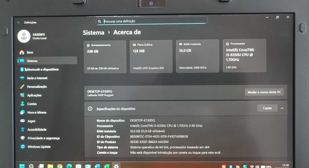 Dell Latitude 14 5420 Rugged - Ecrã 15.6 FHD/i5 Quadcore/16GB RAM/NVME