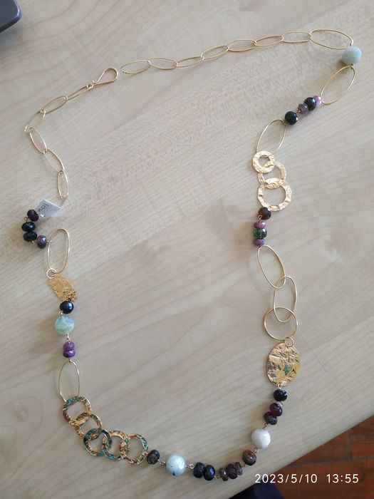 Fio Trancelim Ouro Amarelo Pedras Semi Preciosas 19.2klt