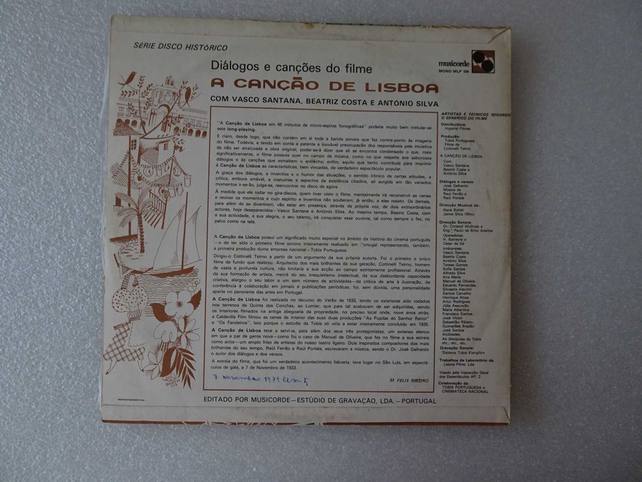 Disco vinil LP - A Canção de Lisboa - Diálogos e Canções do Filme