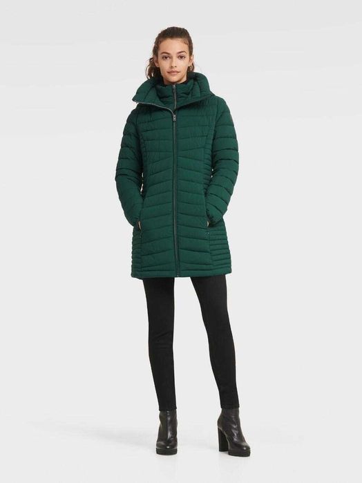 DKNY zielona długa kurtka puchowa S
