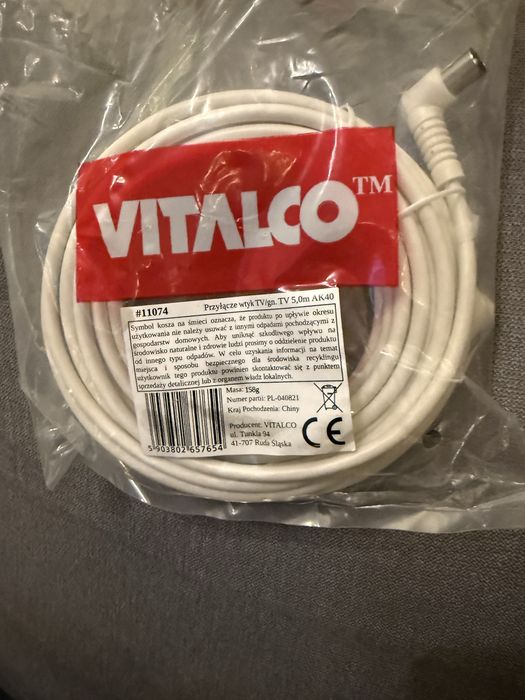 Vitalco Przewód Antenowy Wtyk Tv-Gniazdo Tv 5M Ak40 (11074)