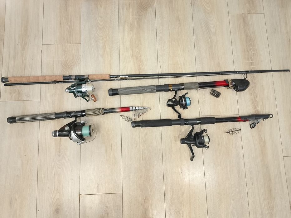 Zestaw wędkarski, wędki, haczyki, spławiki irp.