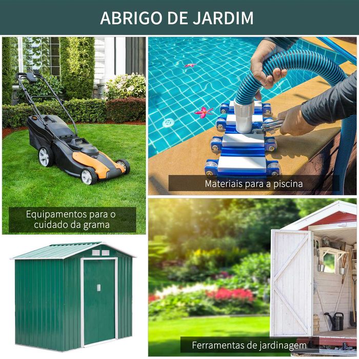 Abrigo exterior em aço galvanizado 213x130x185 cm com 4 janelas