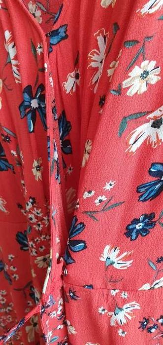 Sukienka kopertowa w kwiaty Czerwona sukienka midi BOHO _ rozmiar 40
