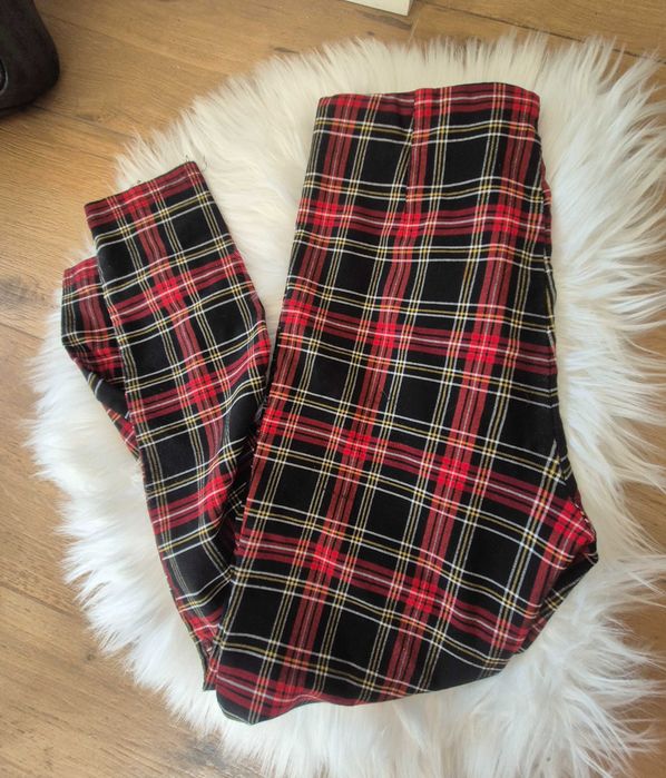 Spodnie w kratę wiskoza pants punk rock proste Zara 40/L
