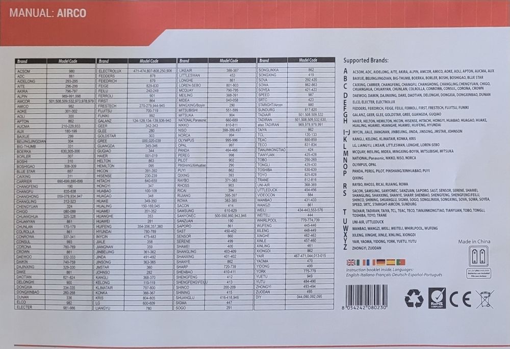 Universal Air Conditioner Remote Control64729741331331123