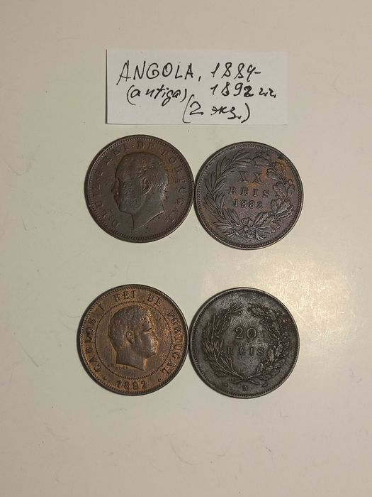 Монеты: Angola, Portugal, Brasil, Uruguay; Luiz I Rei de Portugal 1883