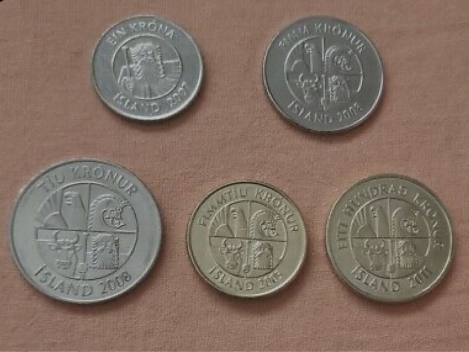 Lote 5 moedas islândia (ISK) Kr em excelente estado