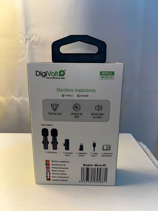 Microfone Sem Fios DigiVolt+ Micro-92 (iPhone e USB-C) - Como Novo