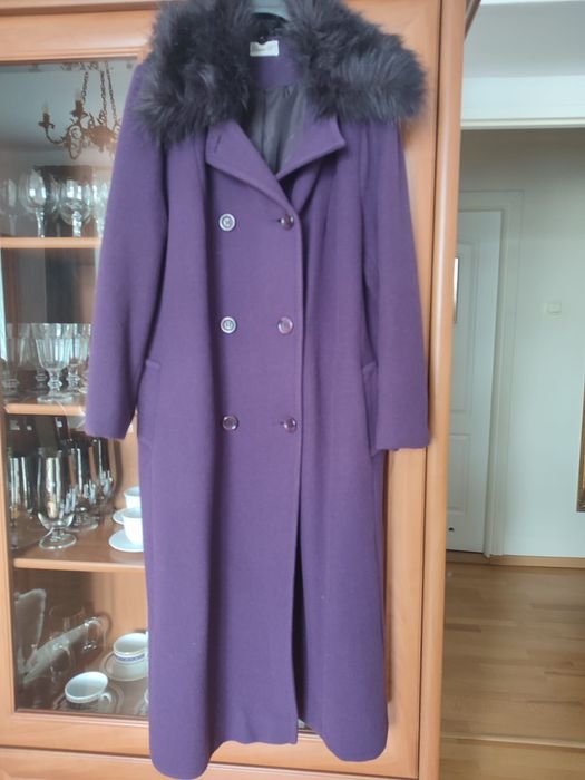 Płaszcz długi fiolet XXL wełna