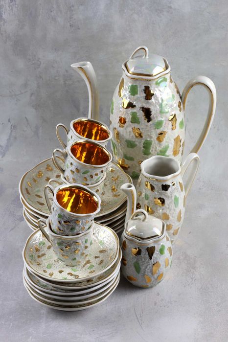 Ceramiczny serwis Domino Steatyt Buksowicz ceramika prl vintage