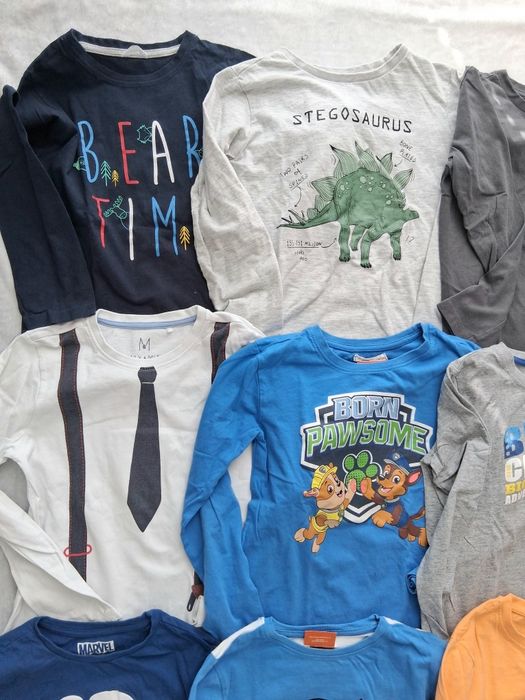 Zestaw 8 bluzek 128 bluzka chłopięca koszulka t-shirt longsleave