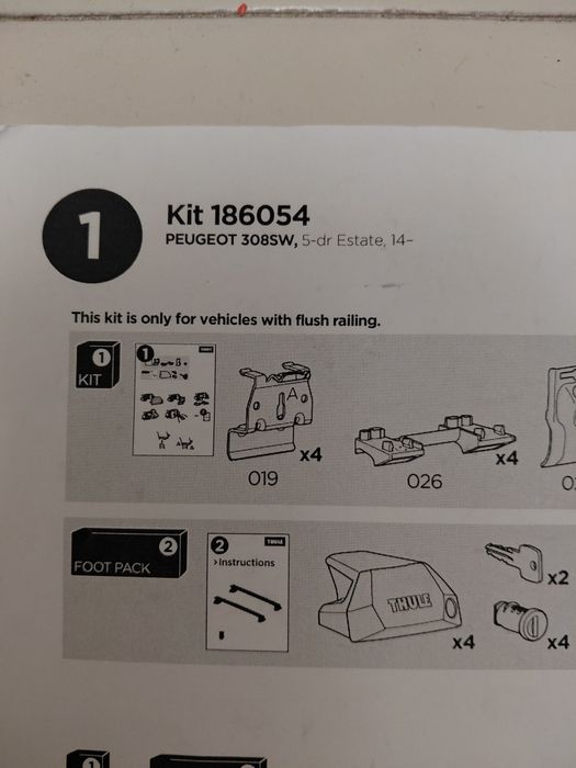 Kit de Fixação Thule 186054: Peugeot 308 SW (2014 a 2021)