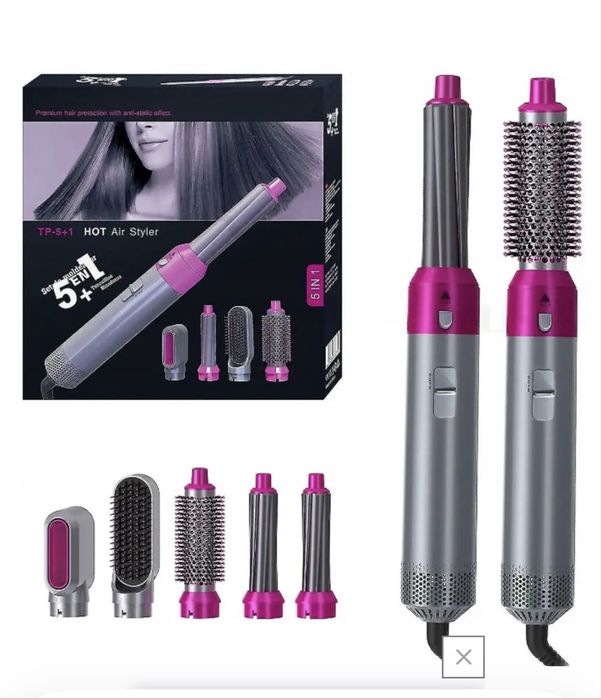 Фен стайлер 5 в 1 (1000Вт) Hot Air Styler, Сірий / Фен браш для укладання волосся / Мультистайлер для волосся