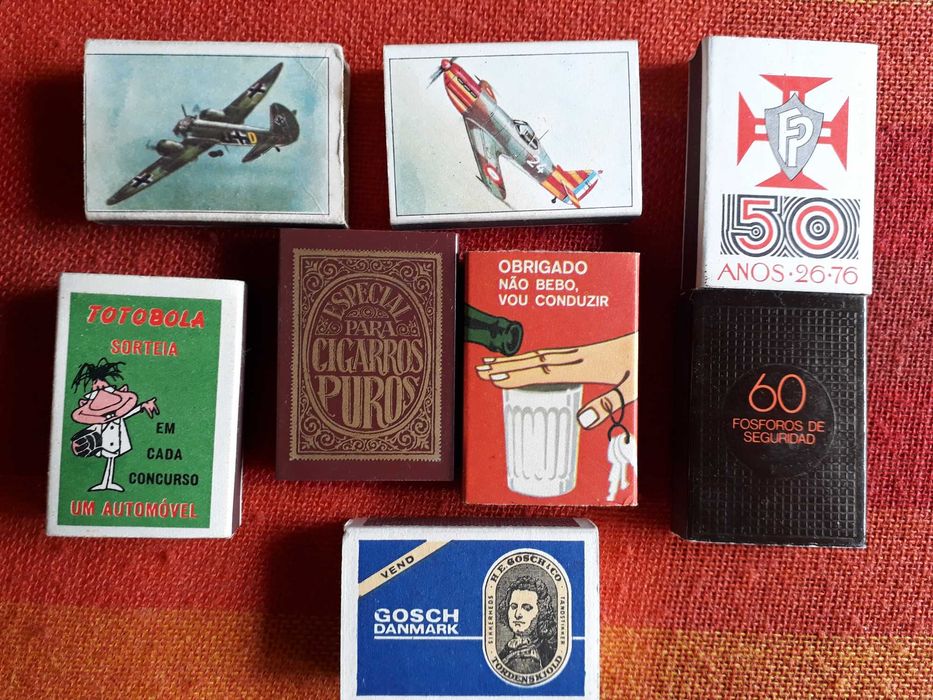 Fósforos, caixas e carteiras